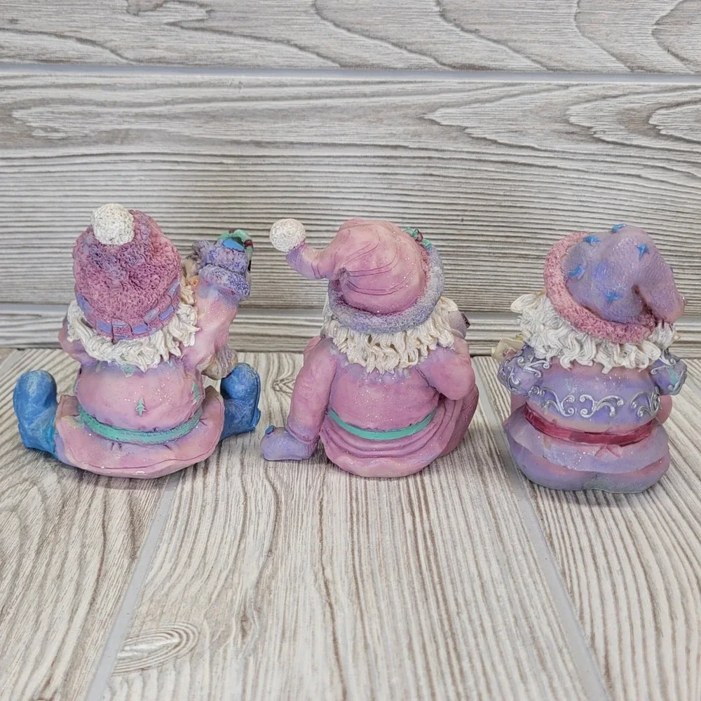 Home Interiors Sugar Plum Santa Set 3 Purple Pink Resin Figurines 55063 2002 Vtg